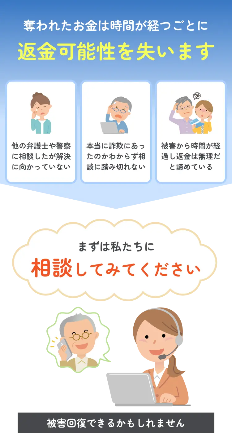 奪われたお金は時間が経つごとに返金可能性を失います